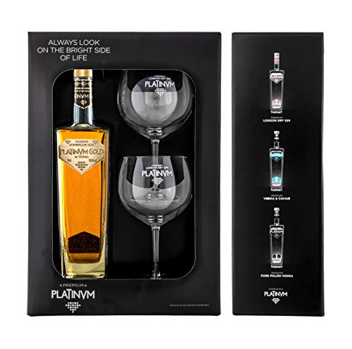 Pack ron dominicano Platinvm Gold con Oro y dos elegantes copas para degustarlo - ideal regalo día del padre, San Valentín, Navidad, cumpleaños, aniversario, corporativo