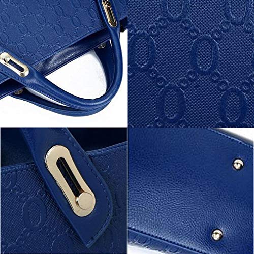 Pahajim Bolsos de Mensajero de las Mujeres de Moda Conjunto de Bolsos de Cuero de la PU cuero 4pcs Bolso de Hombro Bolso de Mano(Azul)