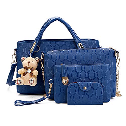 Pahajim Bolsos de Mensajero de las Mujeres de Moda Conjunto de Bolsos de Cuero de la PU cuero 4pcs Bolso de Hombro Bolso de Mano(Azul)