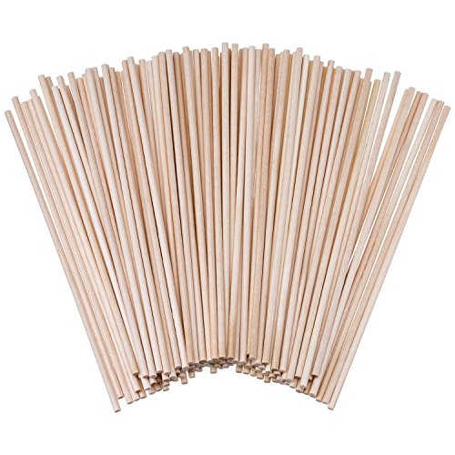 Palillos de Madera sin Acabado Palos Redondos para Manualidades 100 Pack (6 x 1/8 Pulgadas)