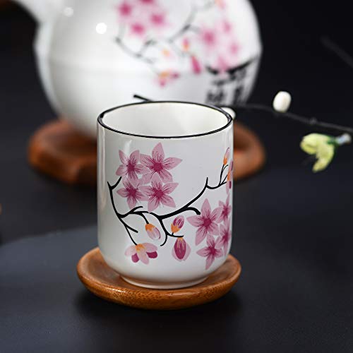 Panbado Juego de té de porcelana japonesa , contiene 1 tetera de 700 ml con 2 tazas de té de 150 ml y colador de té de acero inoxidable, decoración de cerezos en flor Torii