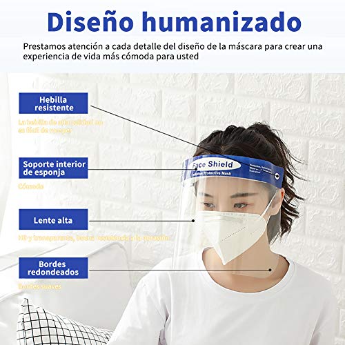 Pantalla Protección Facial - 10 Pcs Protector Facial de Seguridad, Cómoda, Visera Ajustable, Reutilizable, Ligera, Azul- para Hombres y Mujeres