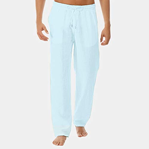 Pantalones de Hombre Lino Trousers Moda Color Sólido Harem Men Pants Rectos Baggy Los Pantalones Deportivos Casual Sportwear Verano Sweatpant Yoga Pants MMUJERY