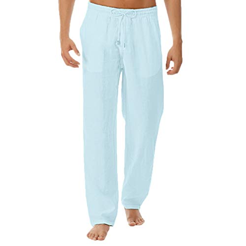 Pantalones de Hombre Lino Trousers Moda Color Sólido Harem Men Pants Rectos Baggy Los Pantalones Deportivos Casual Sportwear Verano Sweatpant Yoga Pants MMUJERY