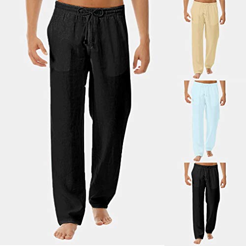 Pantalones de Hombre Lino Trousers Moda Color Sólido Harem Men Pants Rectos Baggy Los Pantalones Deportivos Casual Sportwear Verano Sweatpant Yoga Pants MMUJERY