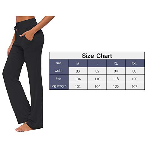 Pantalones De Yoga para Mujer con Bolsillos Cordón De Pierna Ancha Salón Recto Suelto Pantalones De Entrenamiento De Entrenamiento Pantalones De Chándal Casuales Activos (Negro, XL)