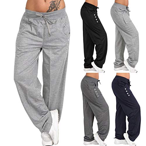 Pantalones Pantalones de chándal de pierna ancha de cintura alta con cordones rectos Joggers Pantalones Pantalon Femme - Azul - 3X-Large