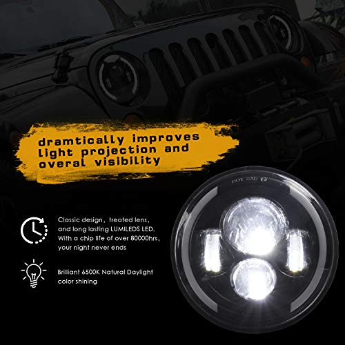 Par 7" Luz de trabajo LED 300W 30000LM 4 lentes Angel Eyes 3000K+6000K 4 modos de Iluminación Redondo Negro Cree Lights LED Off Road Fire Cross DRL HI LO Haz para Wrangler JK TJ LJ CJ Humm-er H1 H2