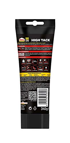 Pattex No Mas Clavos Para Todo HighTack, adhesivo de montaje resistente a temperaturas extremas, pegamento fuerte en superficies húmedas, adhesivo blanco, 1 tubo x 340 g