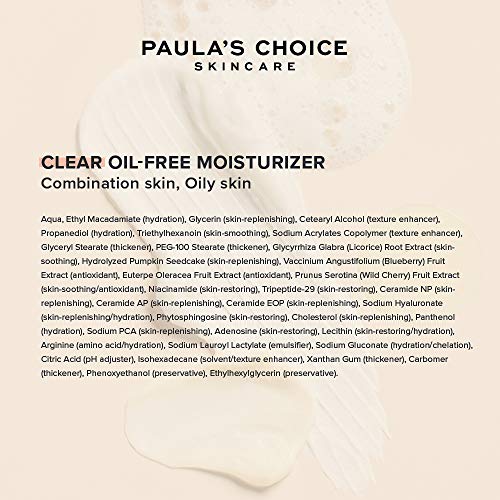 Paula's Choice Clear Oil Free Crema Hidratante Facial - Crema de Noche Ligera Hidrata, Reduce Poros y Combate Puntos Negros - con Niacinamida & Ceramidas - Pieles Mixtas a Grasas - 60 ml