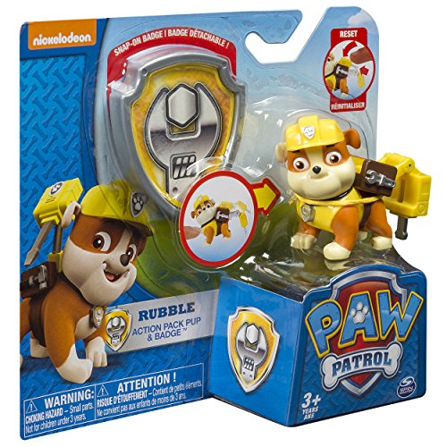 Paw Patrol Action Pack Pup & Badge, Rubble by Spin Master