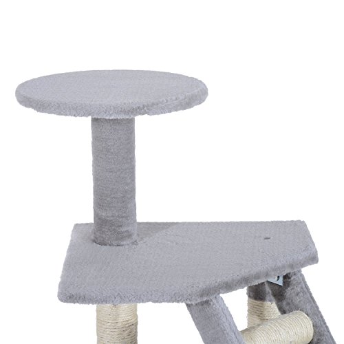 PawHut Rascador Árbol para Gatos Poste Centro 55x40x125cm Arañar Dormir Jugar Felpa (Gris)