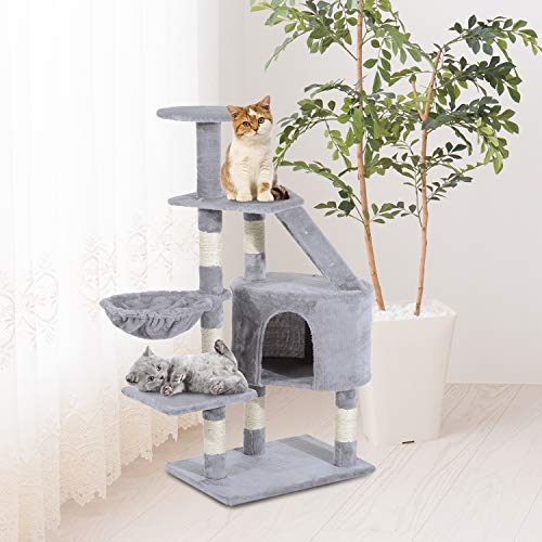 PawHut Rascador Árbol para Gatos Poste Centro 55x40x125cm Arañar Dormir Jugar Felpa (Gris)