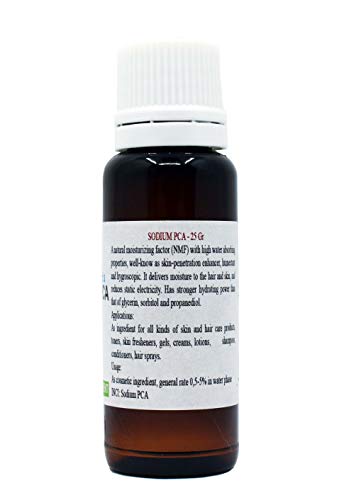 PCA de sodio - 25 ml - utilizado en muchos productos cosméticos para el cuidado de la piel o el cabello, como cremas, lociones, champús, acondicionadores, lacas para el cabello, acondicionadores