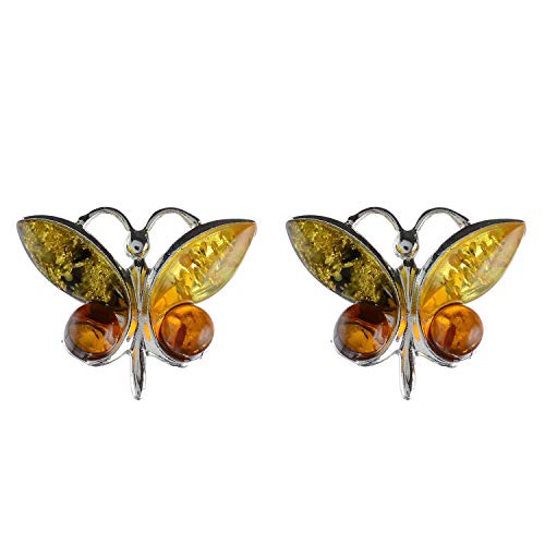 Pendientes de plata esterlina y ámbar báltico multicolor"Mariposa"