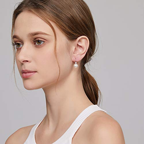 Pendientes Perlas Mujer Plata De Ley 925 Circonita Oro Blanco Blancas Largos Diamante Pendientes 10mm