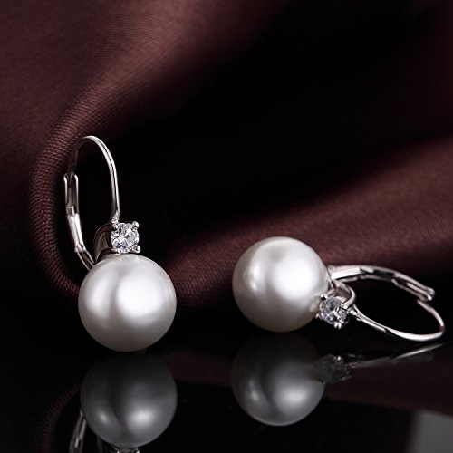 Pendientes Perlas Mujer Plata De Ley 925 Circonita Oro Blanco Blancas Largos Diamante Pendientes 10mm