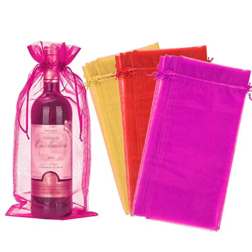 Perfetsell Bolsas para Botellas de Vino de Organza, 30 Pcs Bolsas de Regalo para Botellas de Vino de 75Cl, Bolsas para Regalar Vino Y Cerveza Bolsa Vino para Bodas, Fiestas, Vacaciones, Decoración