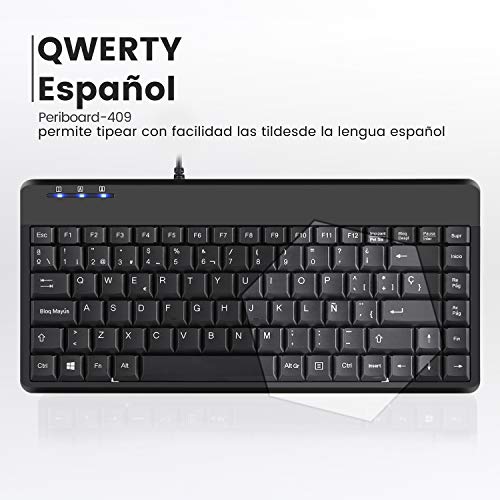 Perixx PERIBOARD-409 Mini USB Teclado QWERTY Español, Negro