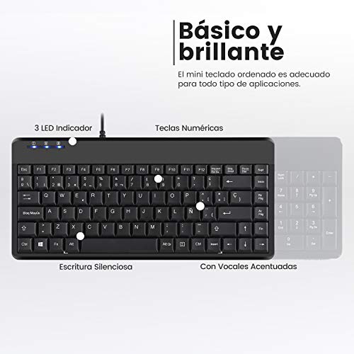 Perixx PERIBOARD-409 Mini USB Teclado QWERTY Español, Negro