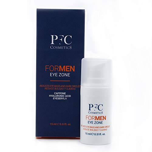 PFC Cosmetic Contorno de Ojos para Hombre Antiarrugas Formen Eye Zone Disminuyelas Bolsas de los Ojos con Aloe Vera Hemamelis Water Eyeseryl® Ácido Hialurónico Vitamina C+ Complex y Cafeína.