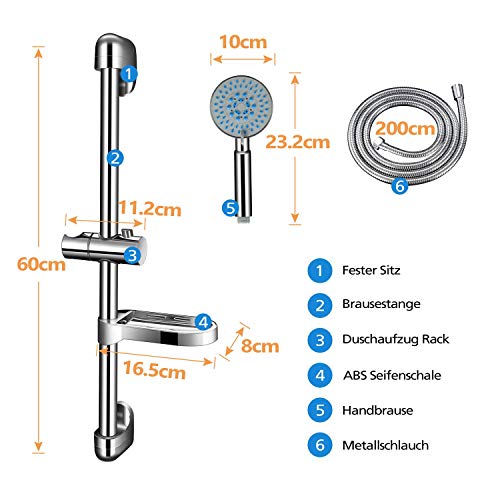 PGFUN 5 Modos Conjunto de Ducha Sistema Ducha con Barra, Alcachofa de Mano, Manguera de Ducha para Cuarto de Baño