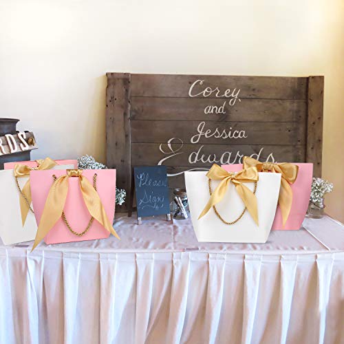 Phogary Bolsas de regalo con asas - 12PCS 11x7.9x3.5 Papel Bolso del favor de fiesta con lazo para Cumpleaños Envoltura de regalo de boda (rosa y blanco, medio)