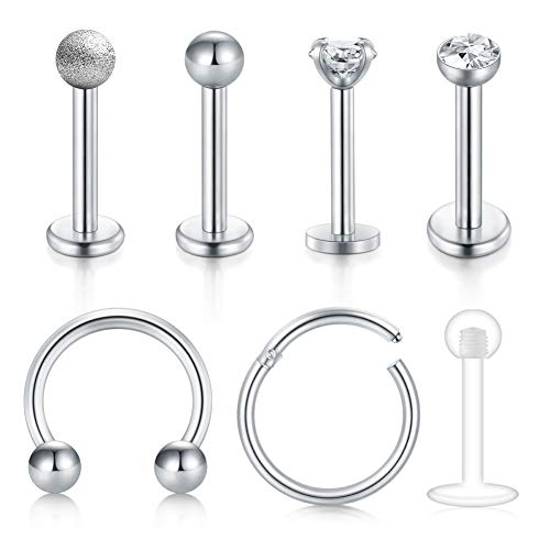 Piercing Oreja Tragus Cartilago 16G Acero Piercing Labio Anillo Monroe Medusa Piercing Oreja Helix Stud Barretta Piercing Joyería para Mujer Hombre 8mm - Plata