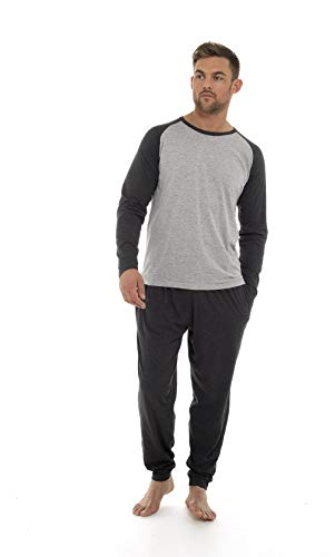 Pijama Hombre Invierno Sudadera Gimnasio 100% Algodón Mangas Largas Set Suave Cómodo Ropa de Dormir (Gris Claro Oscuro, XL)