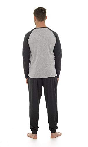 Pijama Hombre Invierno Sudadera Gimnasio 100% Algodón Mangas Largas Set Suave Cómodo Ropa de Dormir (Gris Claro Oscuro, XL)