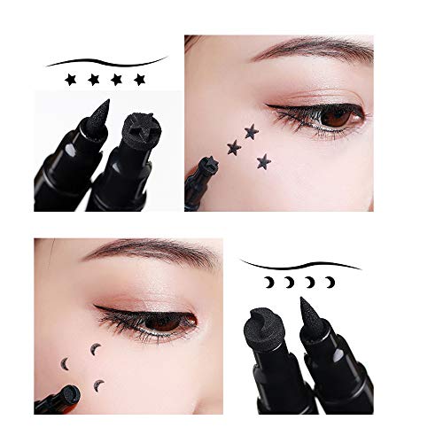 Pinkiou eyeliner stamp 2 en 1 herramienta de maquillaje de cejas con pluma impermeable (forma de flor)