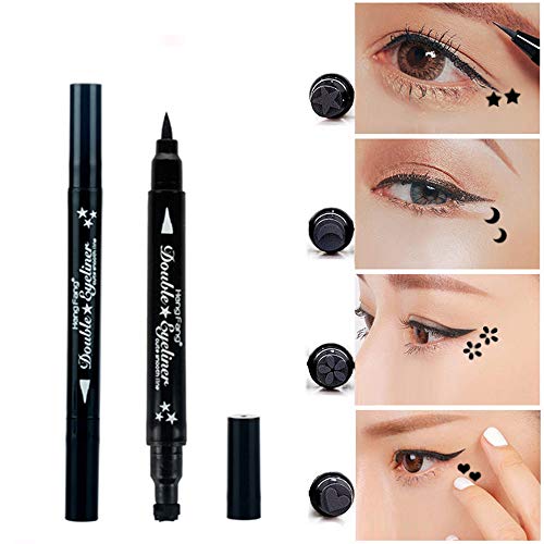 Pinkiou eyeliner stamp 2 en 1 herramienta de maquillaje de cejas con pluma impermeable (forma de flor)