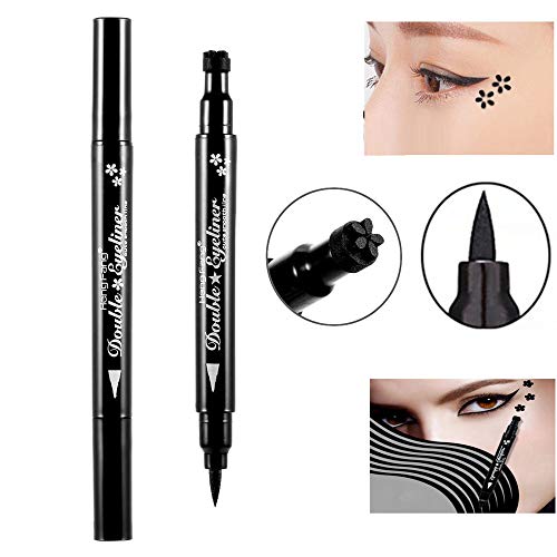 Pinkiou eyeliner stamp 2 en 1 herramienta de maquillaje de cejas con pluma impermeable (forma de flor)