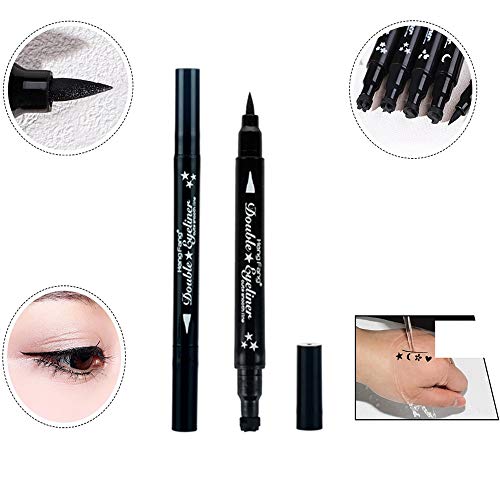 Pinkiou eyeliner stamp 2 en 1 herramienta de maquillaje de cejas con pluma impermeable (forma de flor)