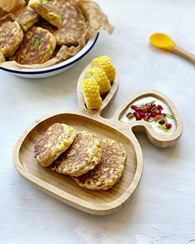 Plato con ventosa de succión para bebés y niños pequeños, queda en su sitio, hecho de bambú natural rosa rosa