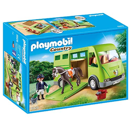 PLAYMOBIL Country Transporte de Caballo con Holstein y Jinete en traje de Adiestramiento, A partir de 5 años (6928)