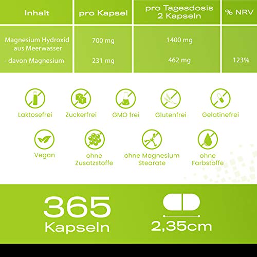 Plusvive - Hidróxido de magnesio con fórmula de mejora de la biodisponibilidad (760 mg), 365 Cápsulas Veganos