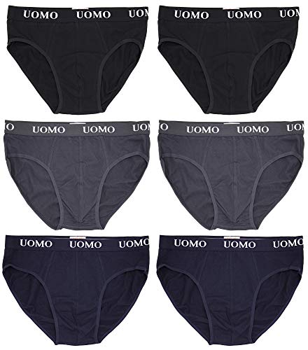 Poligono Calzoncillos Slips Hombre, Ropa Interior Masculina de Algodón Transpirable, Slips de Buena Elasticidad, Paquete de 6, Multicolor, 2 Negros, 2 Azules, 2 Grises, XXXXX-Large