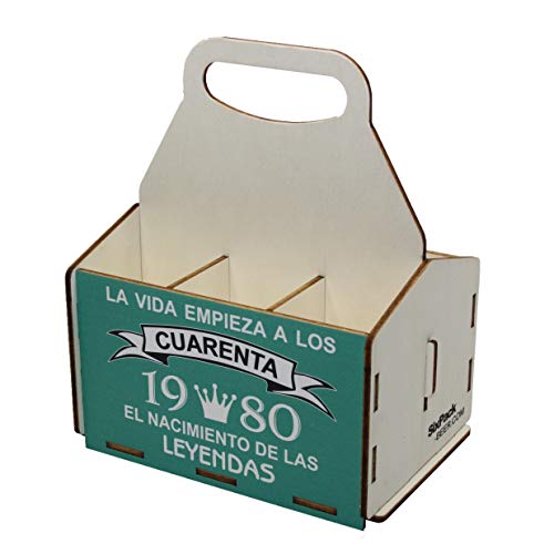 Portacervezas de madera, paquete de seis cervezas, caja portadora de seis, portacervezas de seis, regalo cerveza, cumpleaños 40 años, regalo 40 años, de madera, 40 cumpleaños, cumpleaños hombre, 1980