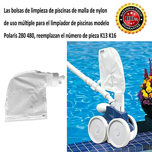 Poweka Bolsa de Recambio para Polaris 280 480 Robot Limpiafondos Piscina K13 K16, Bolsas Cremallera de Malla de Nylon de Uso Múltiple (2 Piezas)