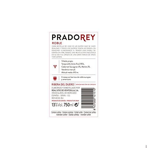 PRADOREY Roble Origen -Vino tinto - Roble-Ribera del Duero-95%Tempranillo, 3% Cabernet sauvignon, 2% Merlot - Vino joven con ligero paso por barrica-1 Botella-0,75L