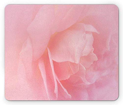 (Precision Seamed) Alfombrilla de ratón rosa pálido, primer plano Pétalo de rosa Floreciente Macro Bloom Imagen de fragancia de amor inspirada en la boda, Rectángulo de tamaño estándar Alfombrilla de