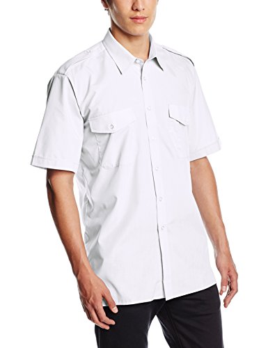 Premier Workwear Short Sleeve Pilot Shirt Camisa, Blanco (White), Large para Hombre