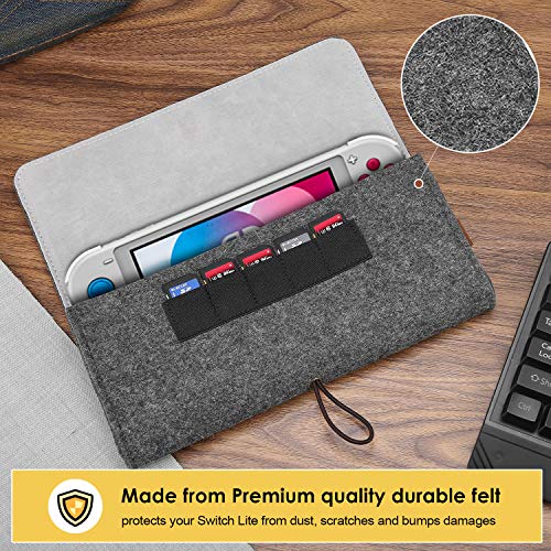 ProCase Funda de Viaje para Nintendo Switch Lite, Estuche Fieltro Portátil Ultra Delgado con 5 Puestos para Cartucho de Juego, Bolsa Protectora de Transporte para Nintendo Switch Lite 2019 –Negro