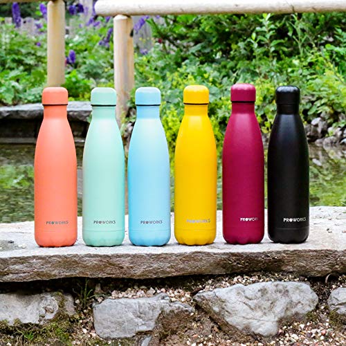 Proworks Botellas de Agua Deportiva de Acero Inoxidable | Cantimplora Termo con Doble Aislamiento para 12 Horas de Bebida Caliente y 24 Horas de Bebida Fría - Libre de BPA - 1L - Rosa Pastel