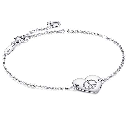 Pulsera de mujer Signo de paz religioso corazón colgante en plata esterlina, Regalo de cumpleaños, Navidad para la madre, esposa, novia, hija, hermana, niña