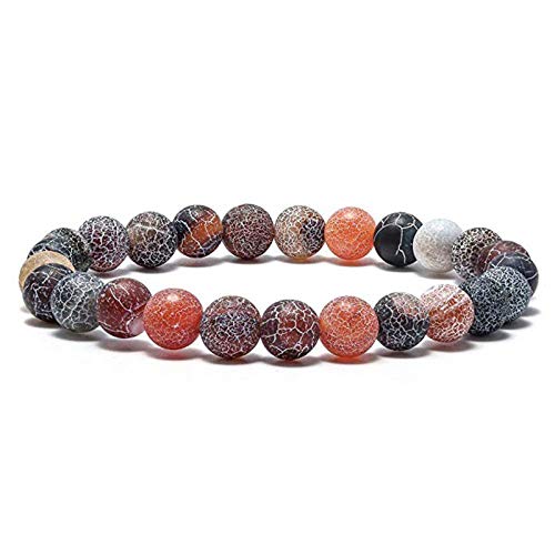 Pulsera Mujer,Pulsera Con Cuentas Para Las Mujeres Ágata Piedra Volcánica Cuentas Naranja Textura Elastic Line Stretch Hecho A Mano Brazalete Trenzado Para Señoras Hombres Pareja Encanto Joyería