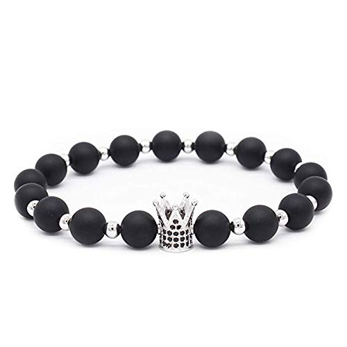 Pulsera Mujer,Pulsera Con Cuentas Para Las Mujeres Corona Piedra Natural Incrustado Con Negro Zircon Energy Elastic Line Stretch Pulsera Hecha A Mano Para Señoras Hombres Pareja Encanto Joyería