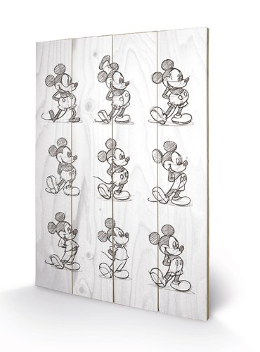 Pyramid International SW11131P Mickey Mouse Sketched Multi - Mural Impreso, Fabricado en Madera de Abeto