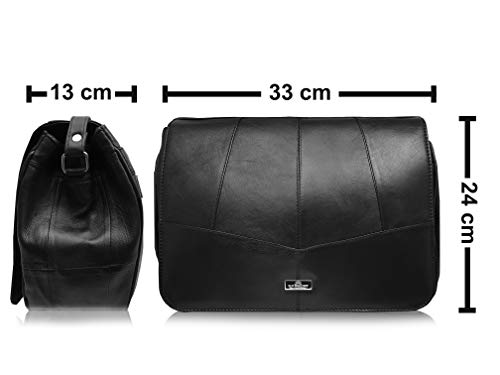 Quenchy London Bolso Bandolera de Mujer de Tres Secciones de Cuero Suave con Cremallera de Diseño - Bolso de Hombro Cruzado por el Cuerpo con Correa Ajustable 6 Bolsillos y Solapa Frontal QL975